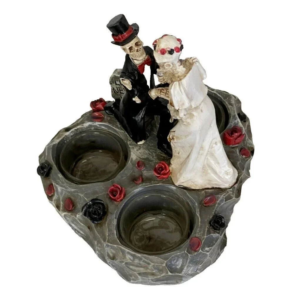 Yankee Candle Bride & Groom Skeletons Floral 3 Glass Tea Light Candle Holder